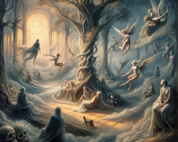 Ethereal Beings in a Mystical Forest Scene