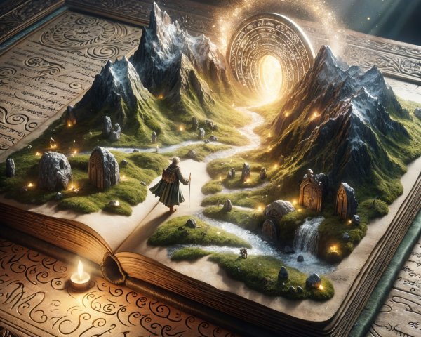 Miniature Landscape in an Open Book with Mystical Symbols