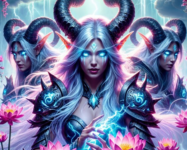 Ethereal figure with silver hair and dark armor