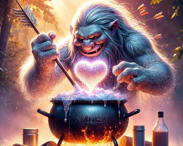 Whimsical Troll with Cauldron in Vibrant Forest