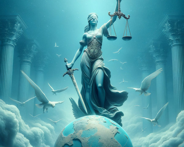 Majestic Lady Justice in Serene Underwater Scene