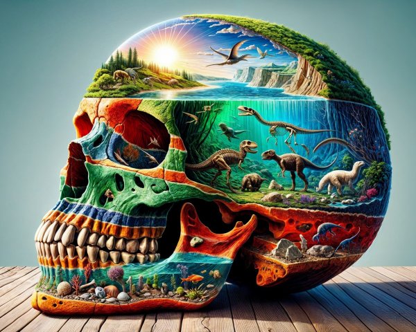 Intricate Skull Design Showcasing Diverse Ecosystems