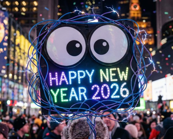 Person Holding Illuminated "Happy New Year 2026" Sign