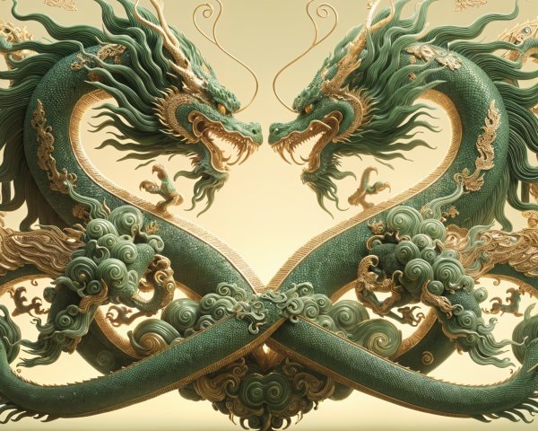 Detailed Illustration of Two Green Dragons Facing Each Other