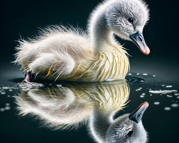 Fluffy Duckling Paddling in Calm Water with Ripples