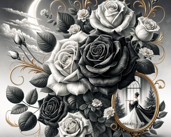 Black and White Floral Arrangement with Elegant Details