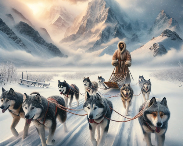 Sled Dog Team Navigating Snowy Wilderness Landscape