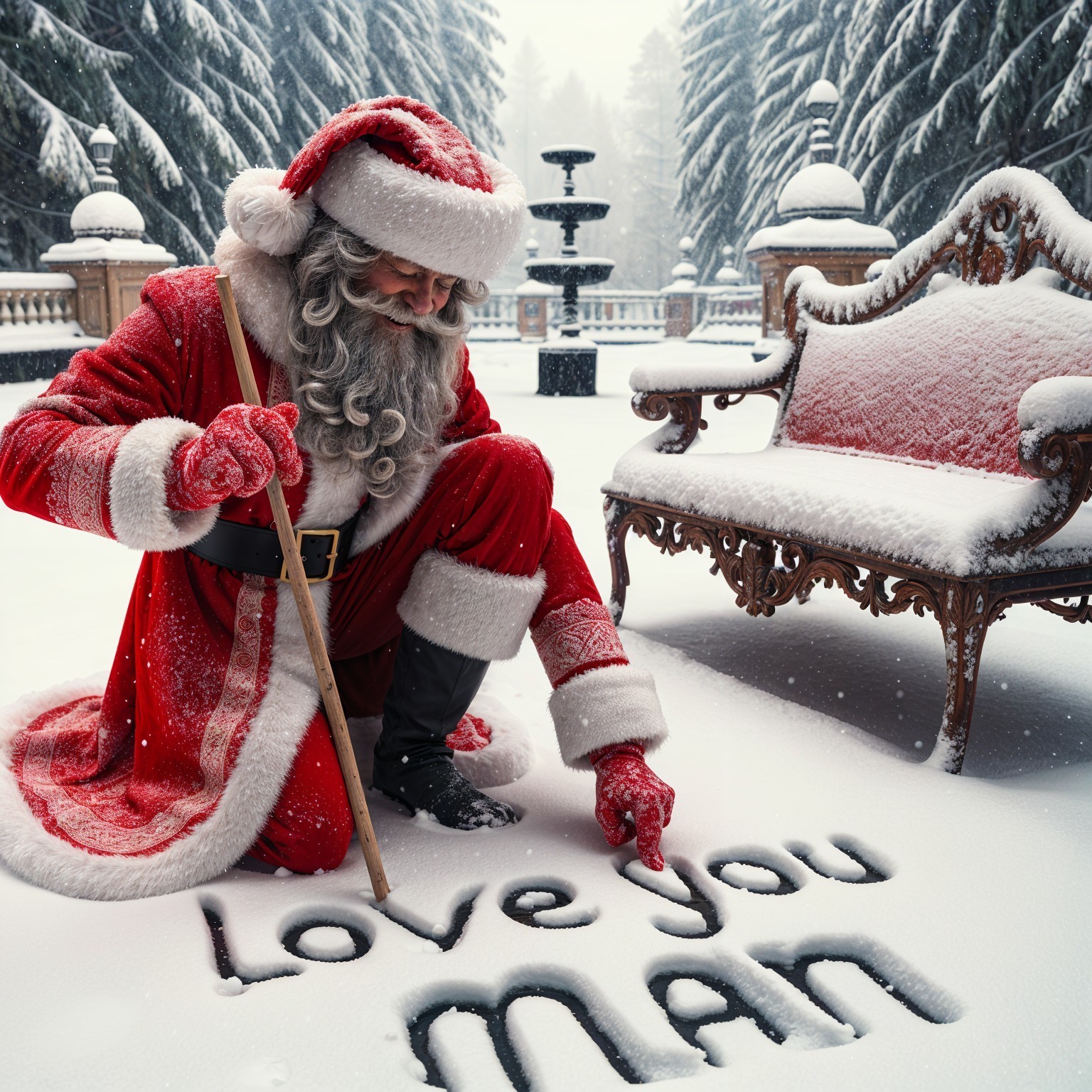 Santa Claus Writing in Snowy Winter Landscape