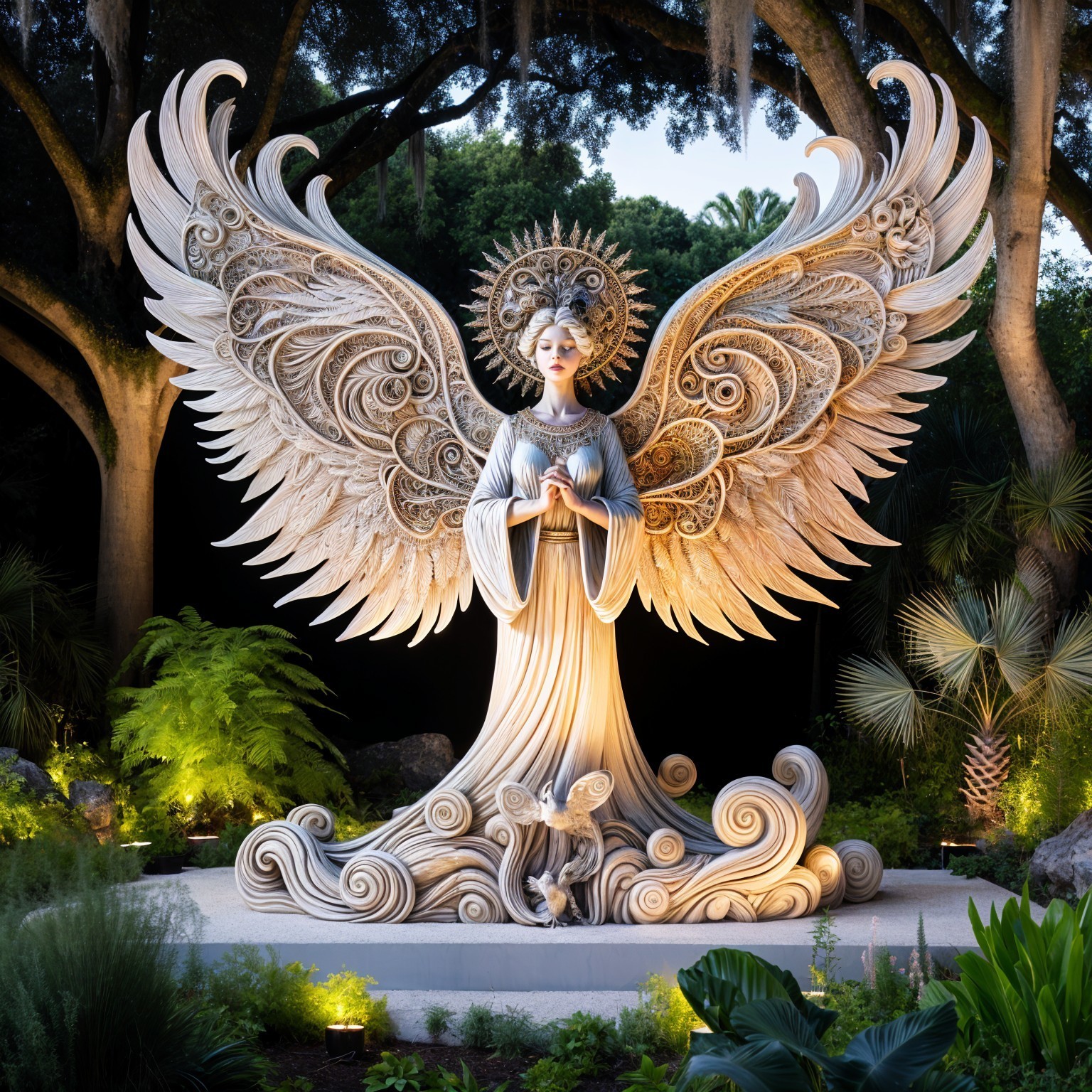 Angelic Statue with Intricate Wings and Robes