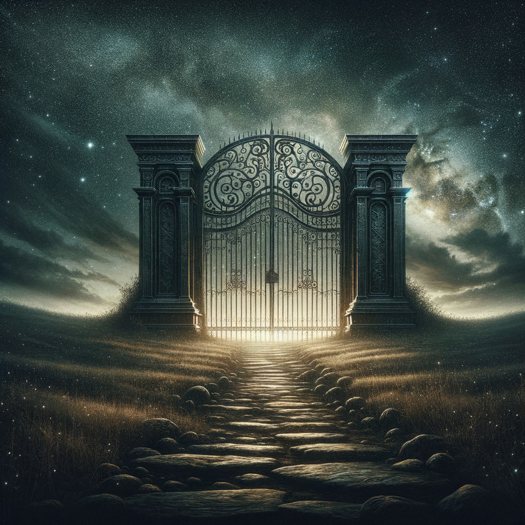 Ornate Gate Surrounded by Starry Ethereal Landscape
