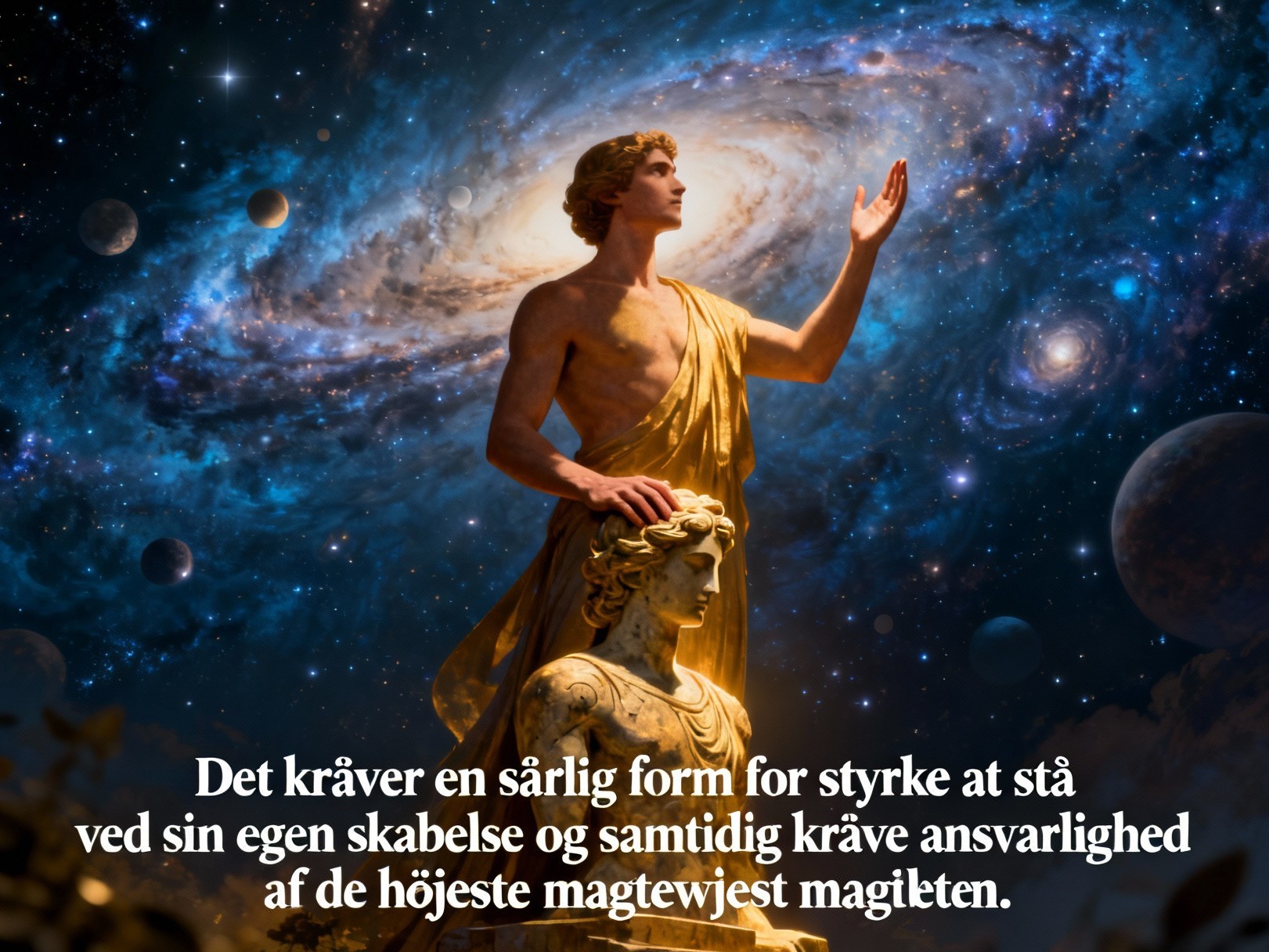 Ancient Greek or Roman Statue with Cosmic Background