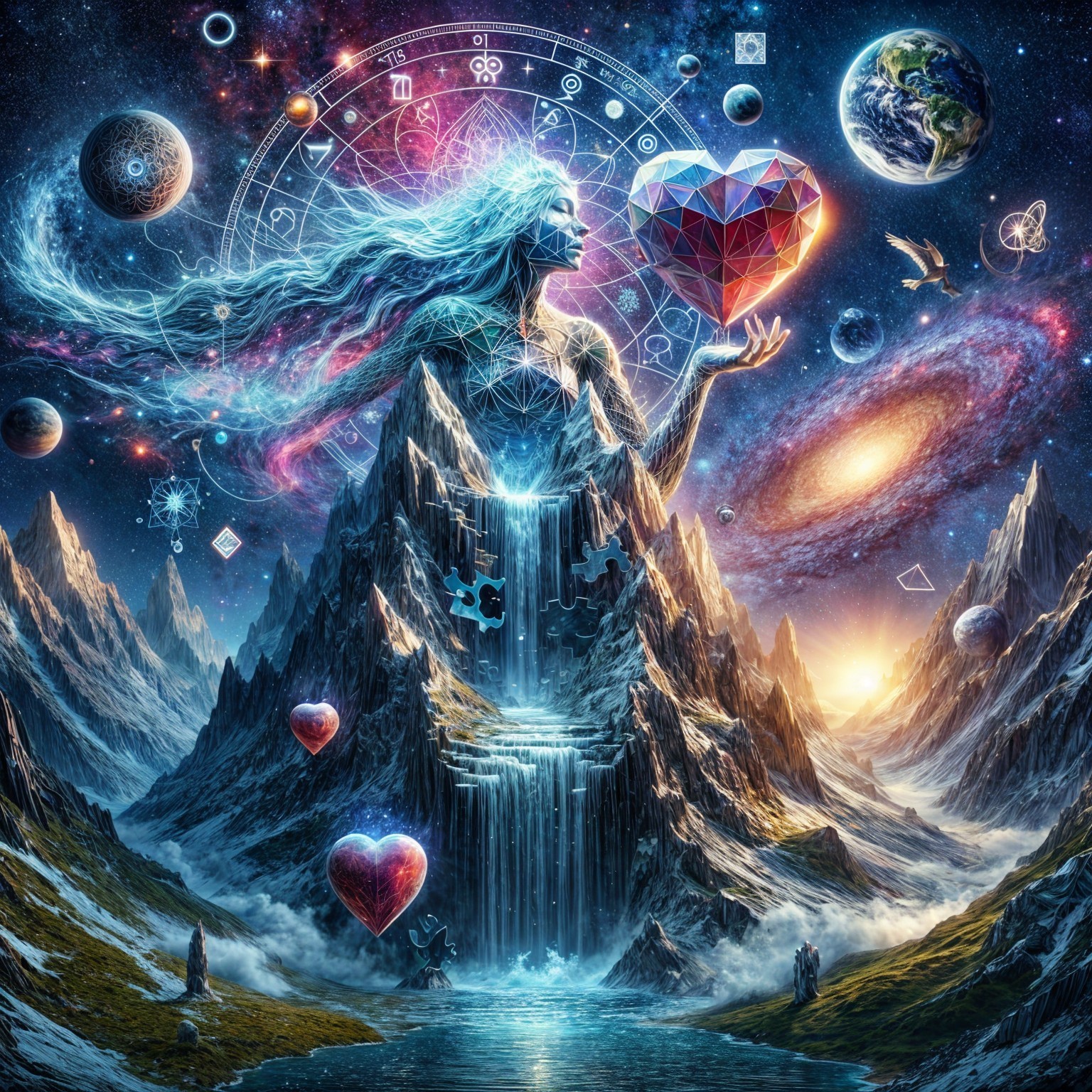 Mystical Landscape with Mountain and Celestial Elements