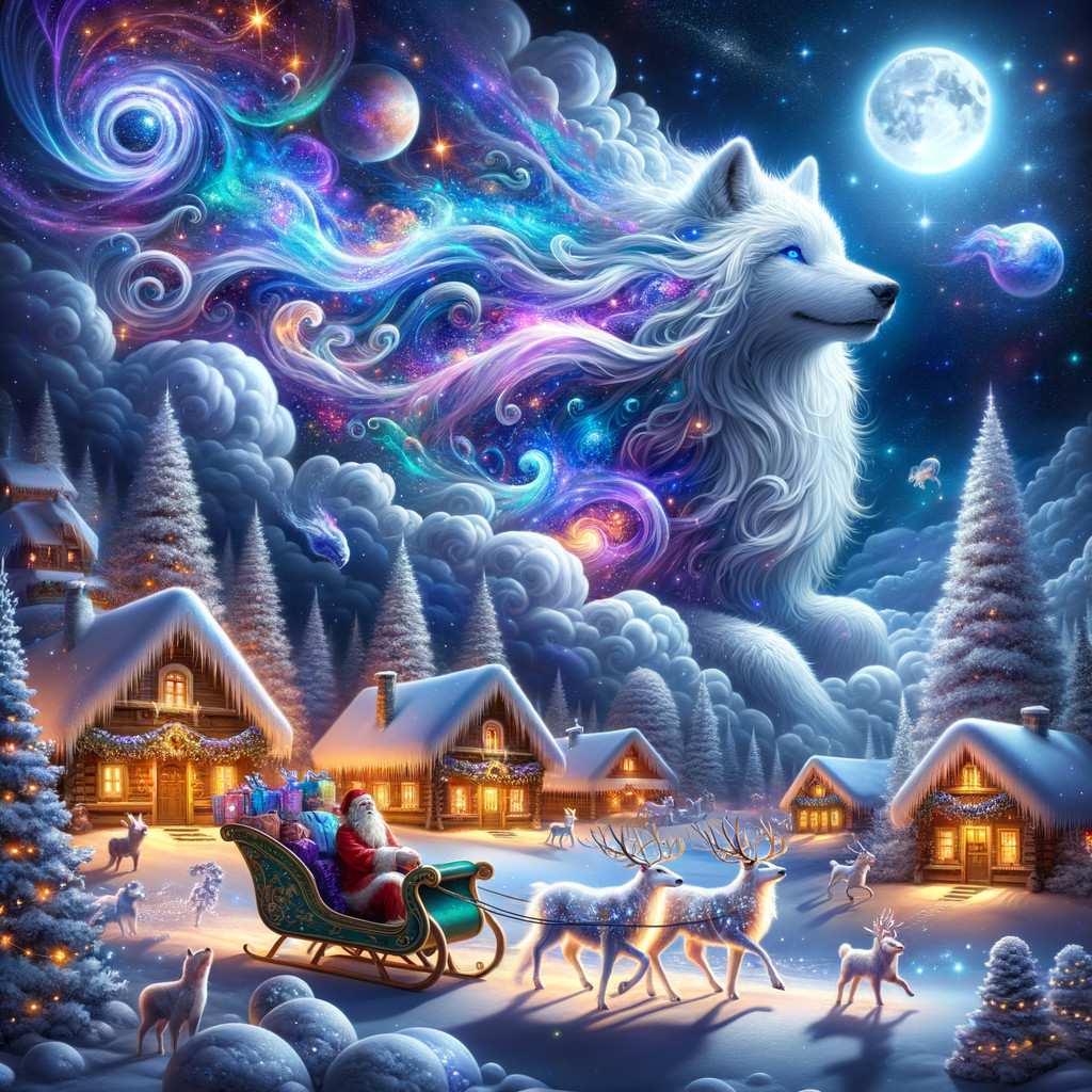 Santa Claus in Sleigh Through a Snowy Village Landscape