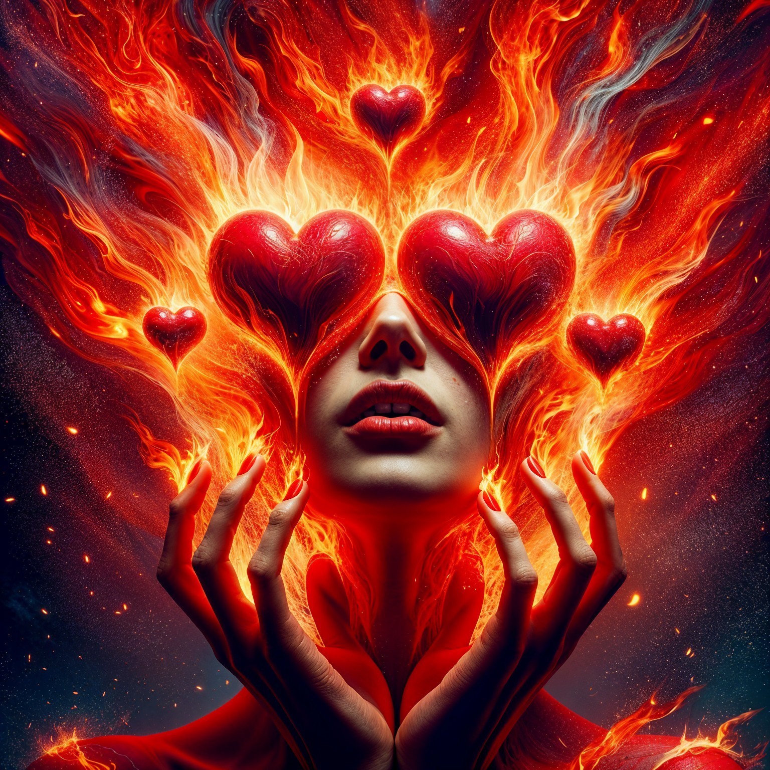 Woman with Fiery Hair and Heart-Shaped Glasses