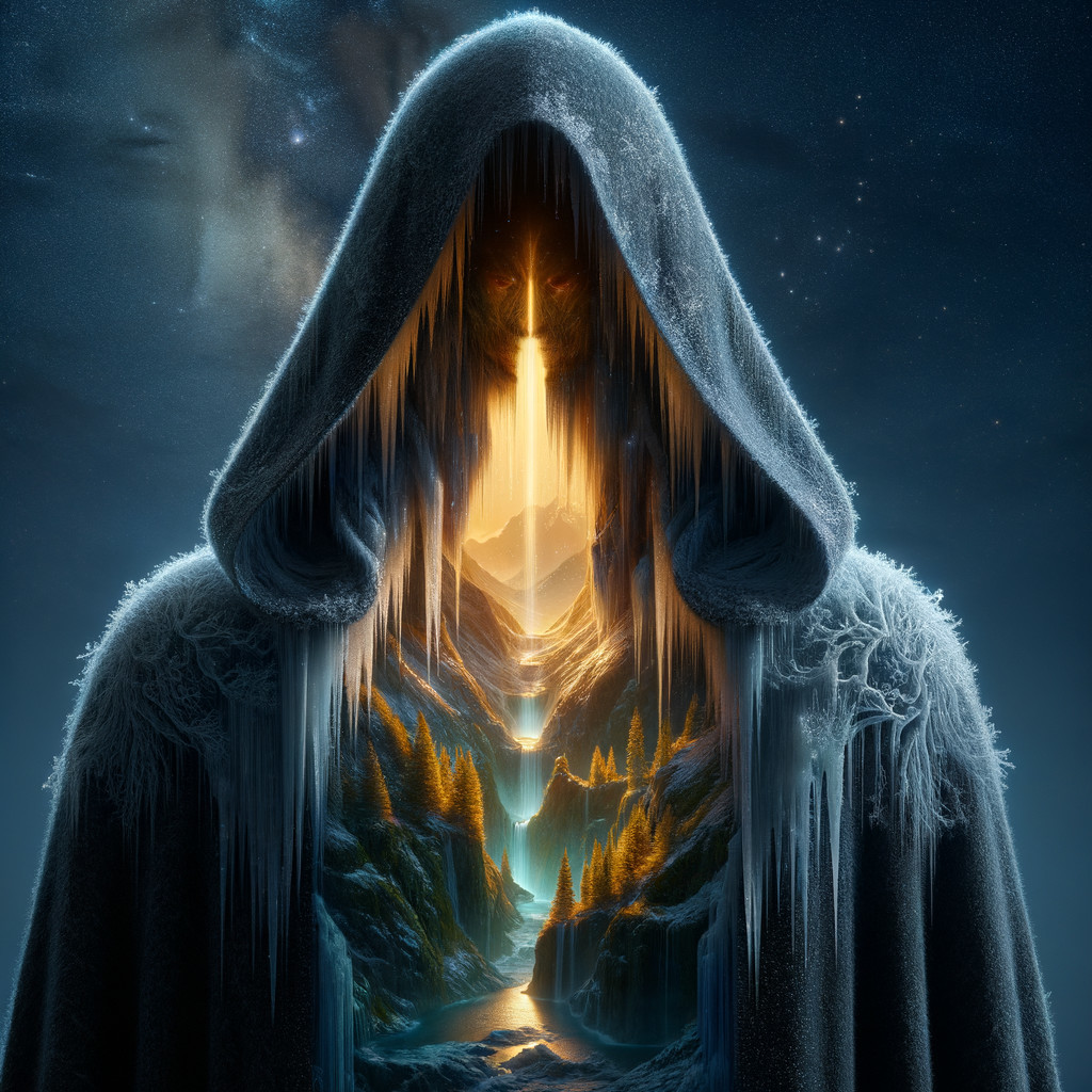Hooded Figure in Icy Winter Wonderland Digital Art
