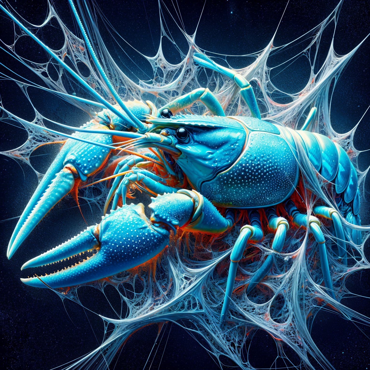 Vivid Lobster Against Cosmic Background with Webs