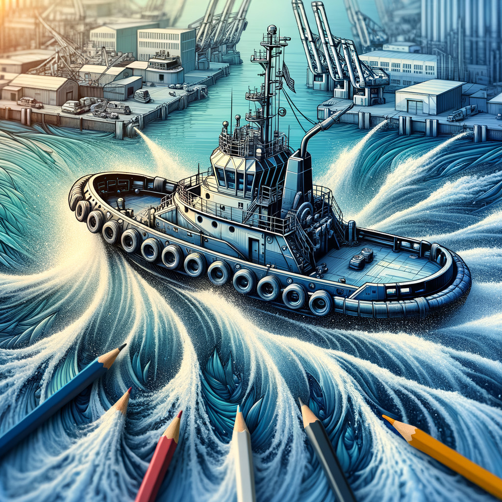 Tugboat in Turbulent Waters with Colorful Pencils