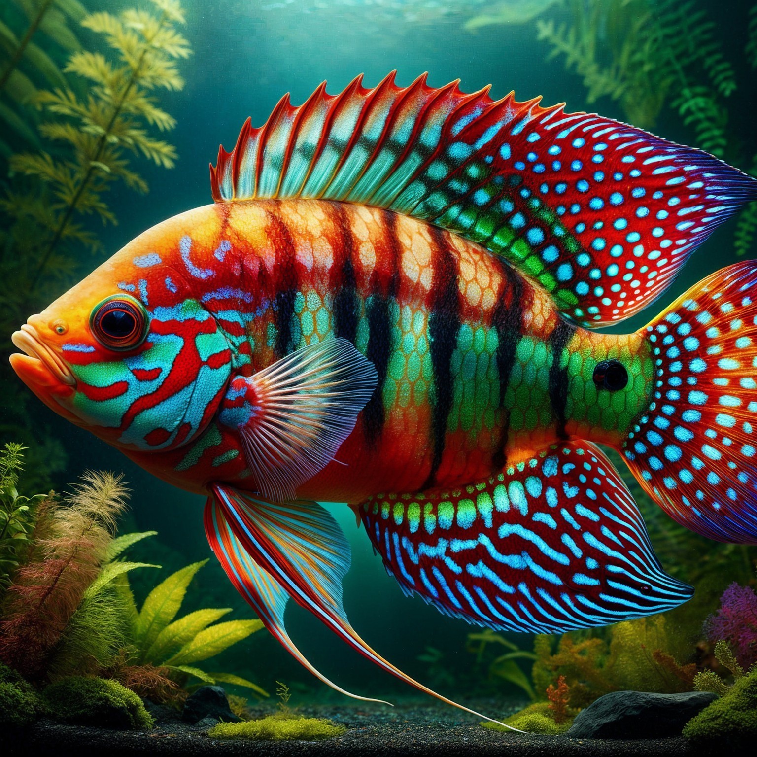 Vibrant Fish with Colorful Scales in Underwater Scene