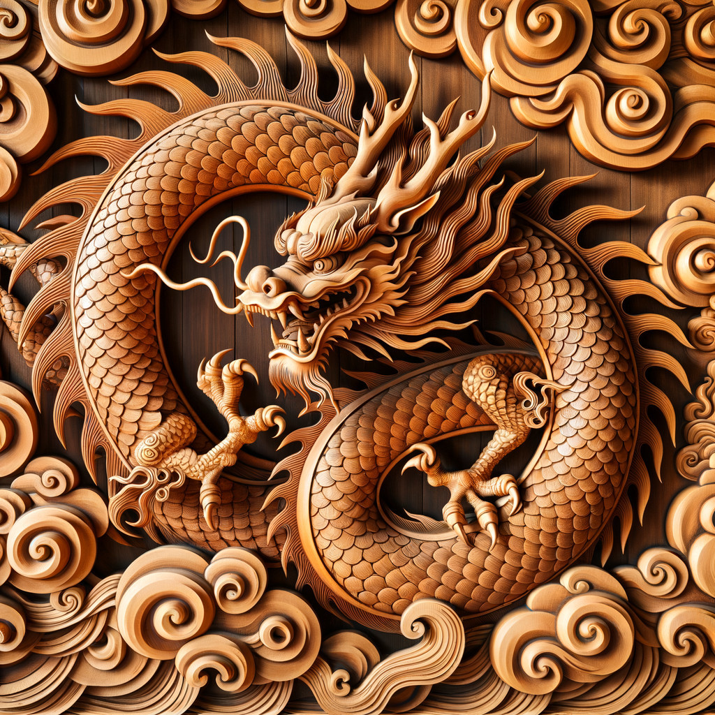 Intricately Carved Wooden Dragon Relief Artwork