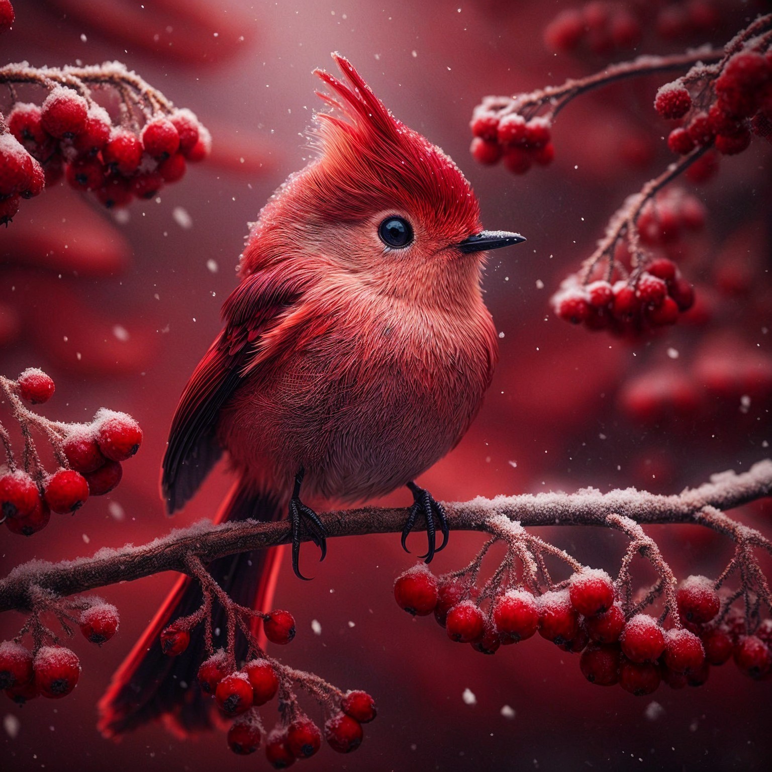 Enchanting Red Birds on a Snowy Branch