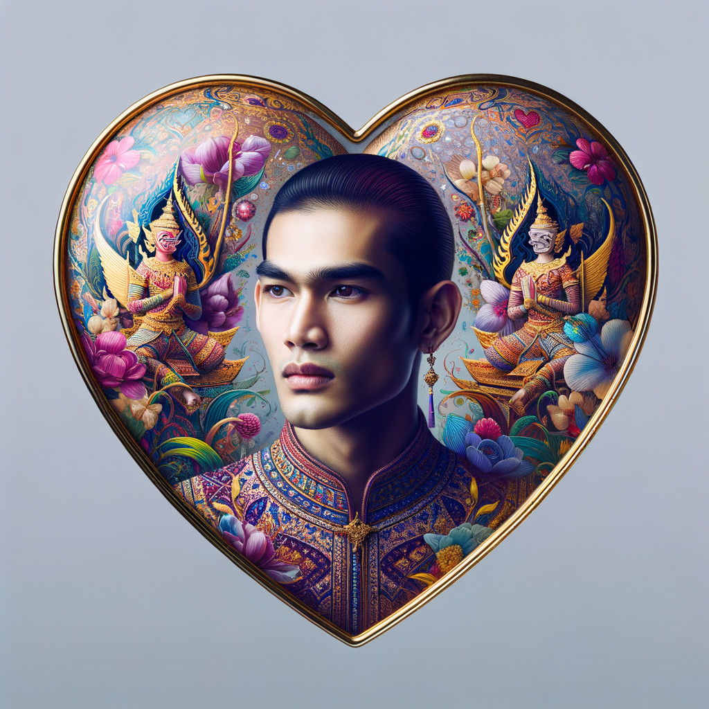 Young man with ornate heart design and vibrant patterns