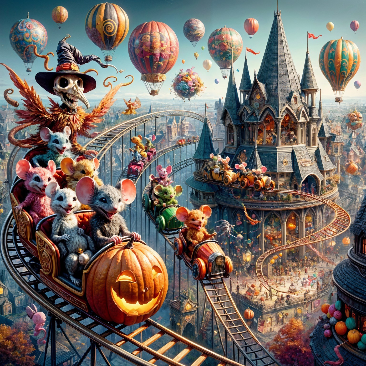 Colorful Hot Air Balloons Over Fantasy Castle Scene