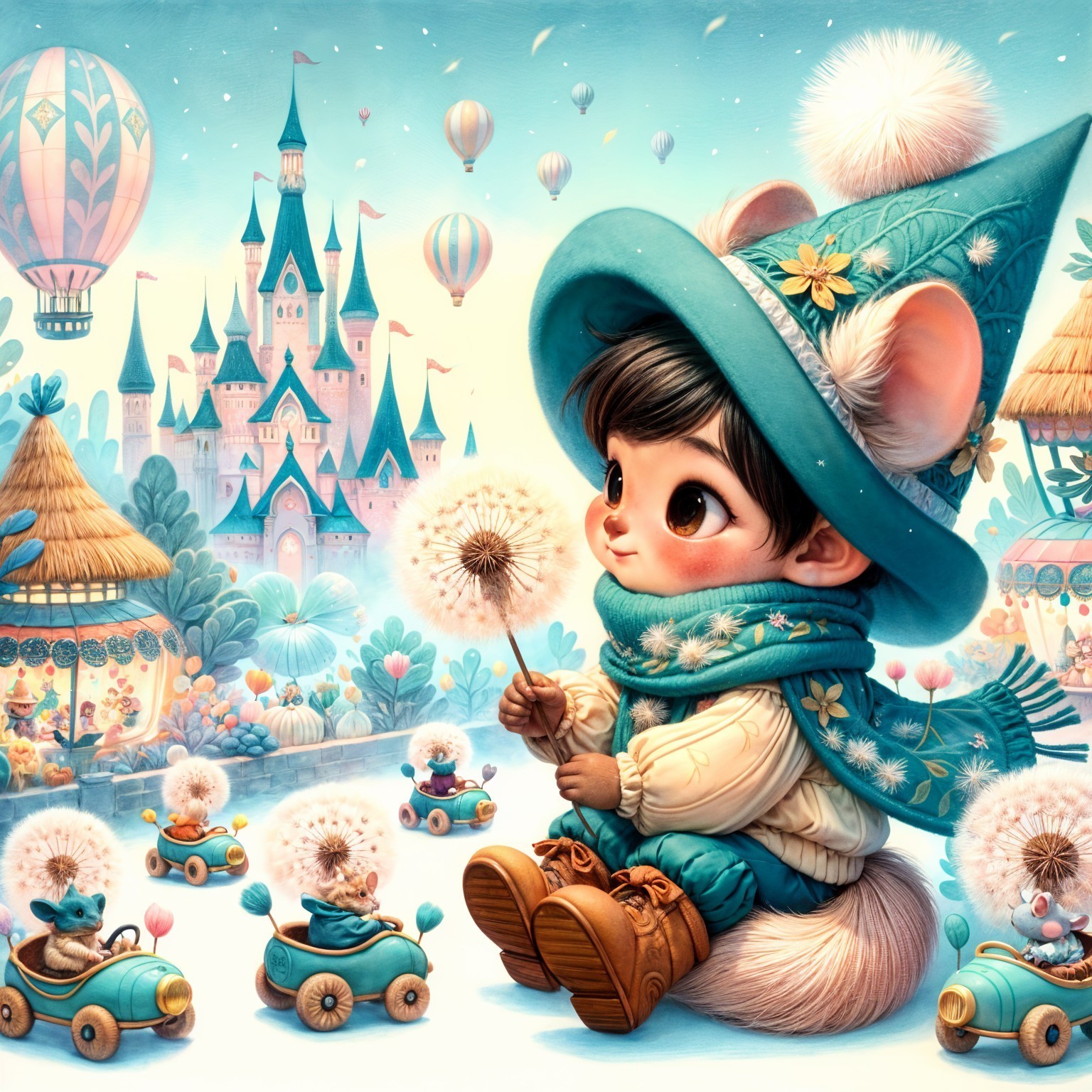 Whimsical Landscape with Child and Fairytale Elements