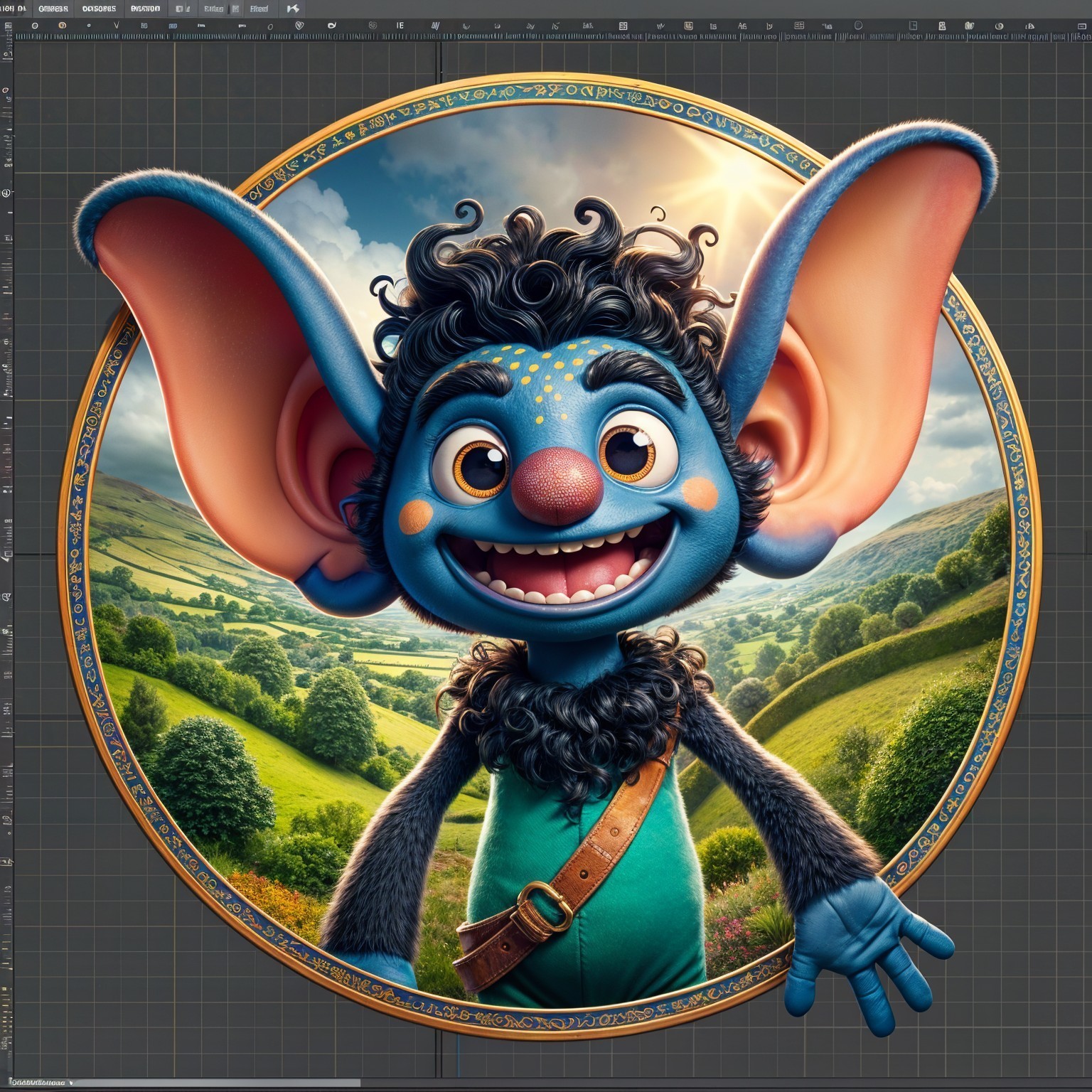 Whimsical Animated Character in Vibrant Landscape
