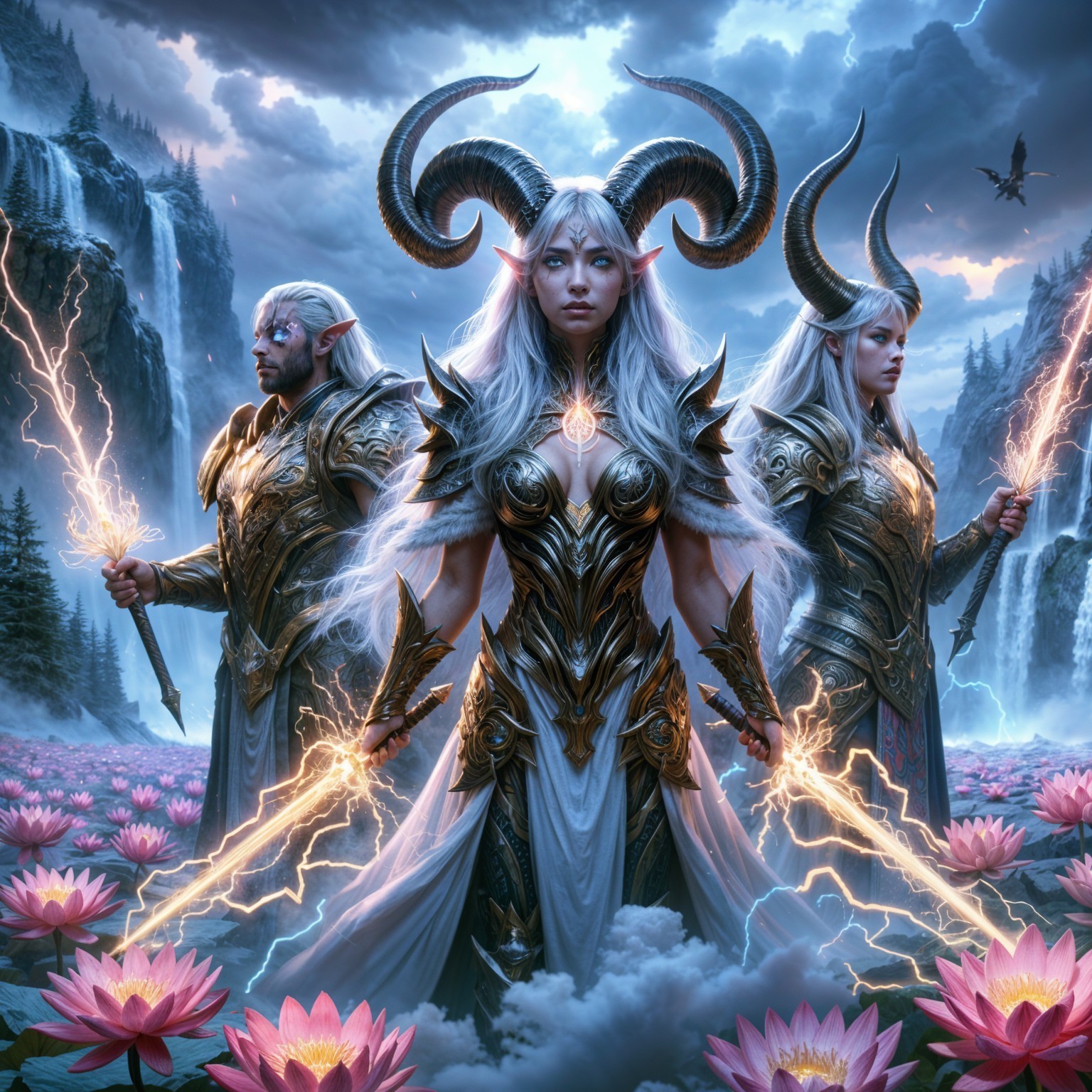 Three Figures in a Mystical Landscape with Lotuses