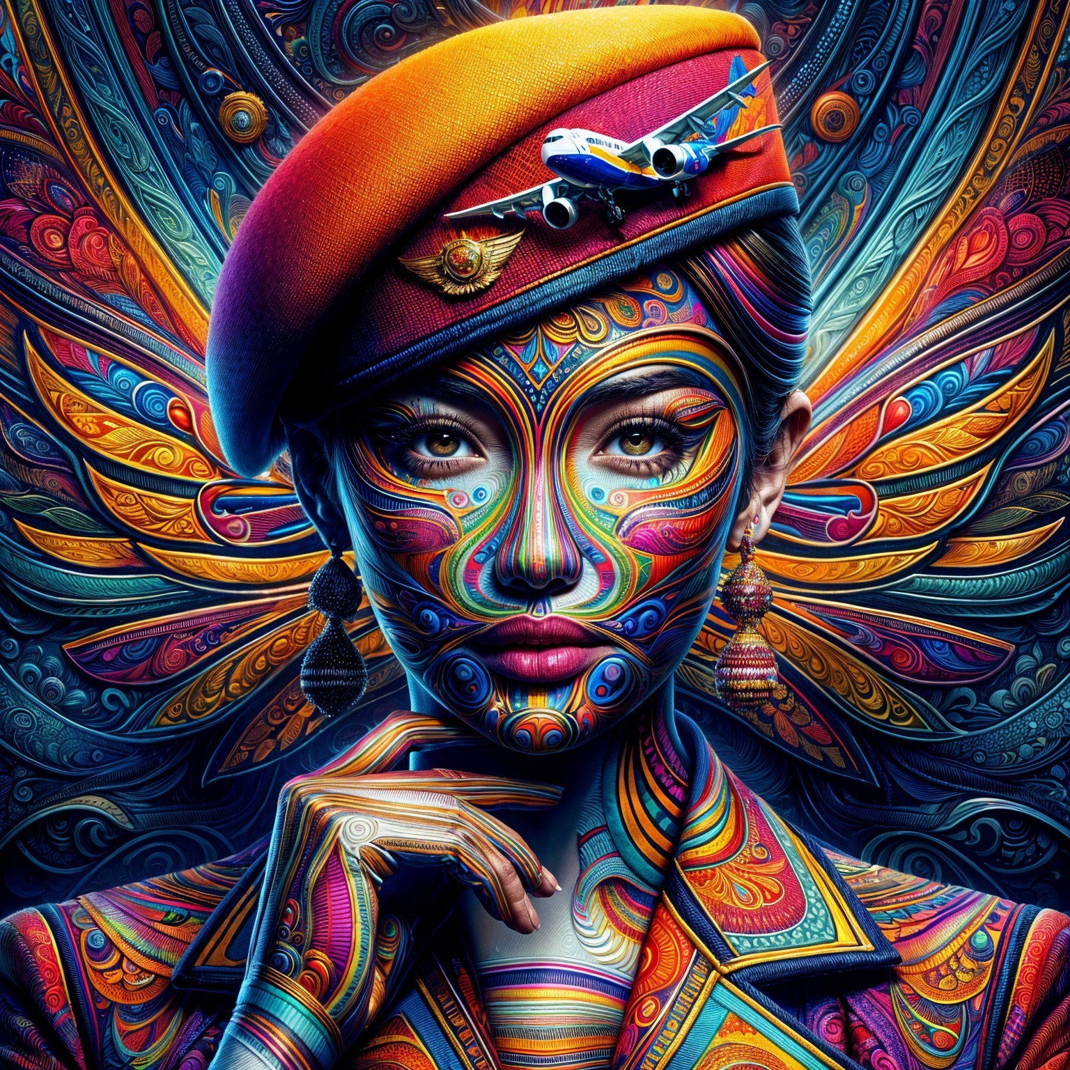 Vibrant Portrait of a Woman in Colorful Uniform