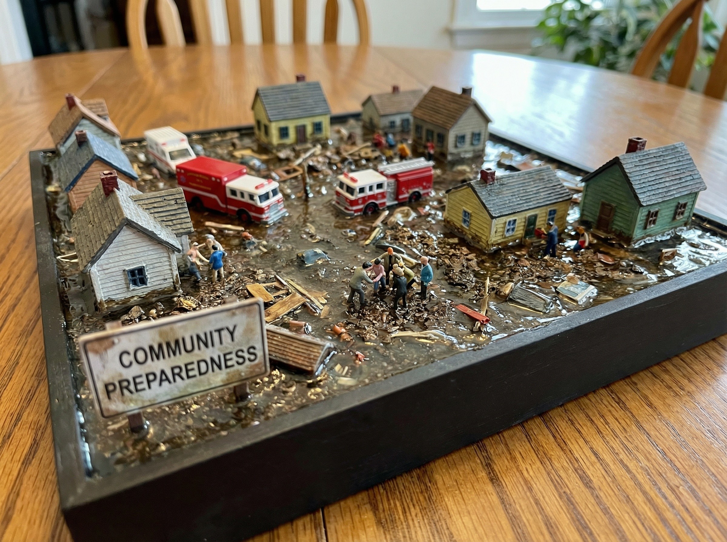 Miniature Diorama of a Flooded Community Scene