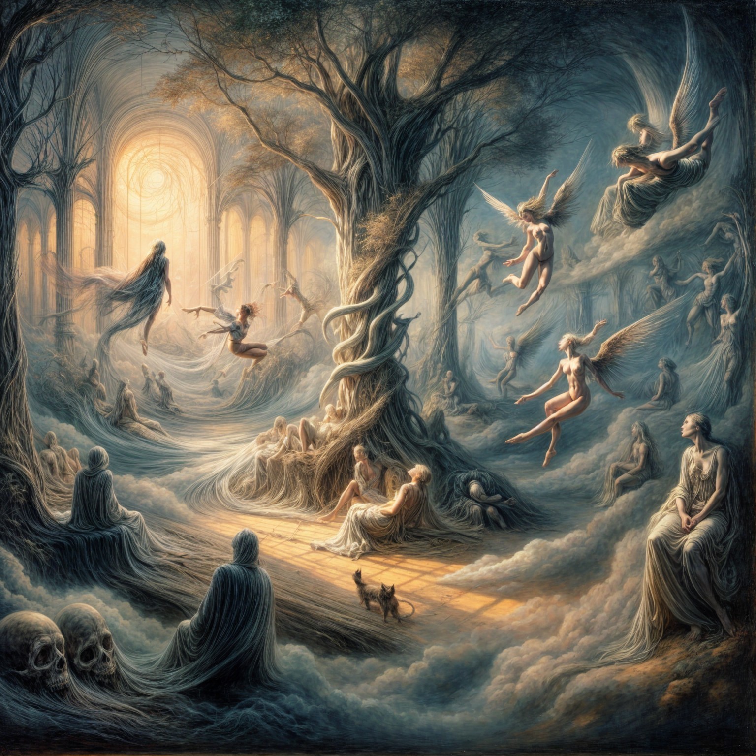 Ethereal Beings in a Mystical Forest Scene