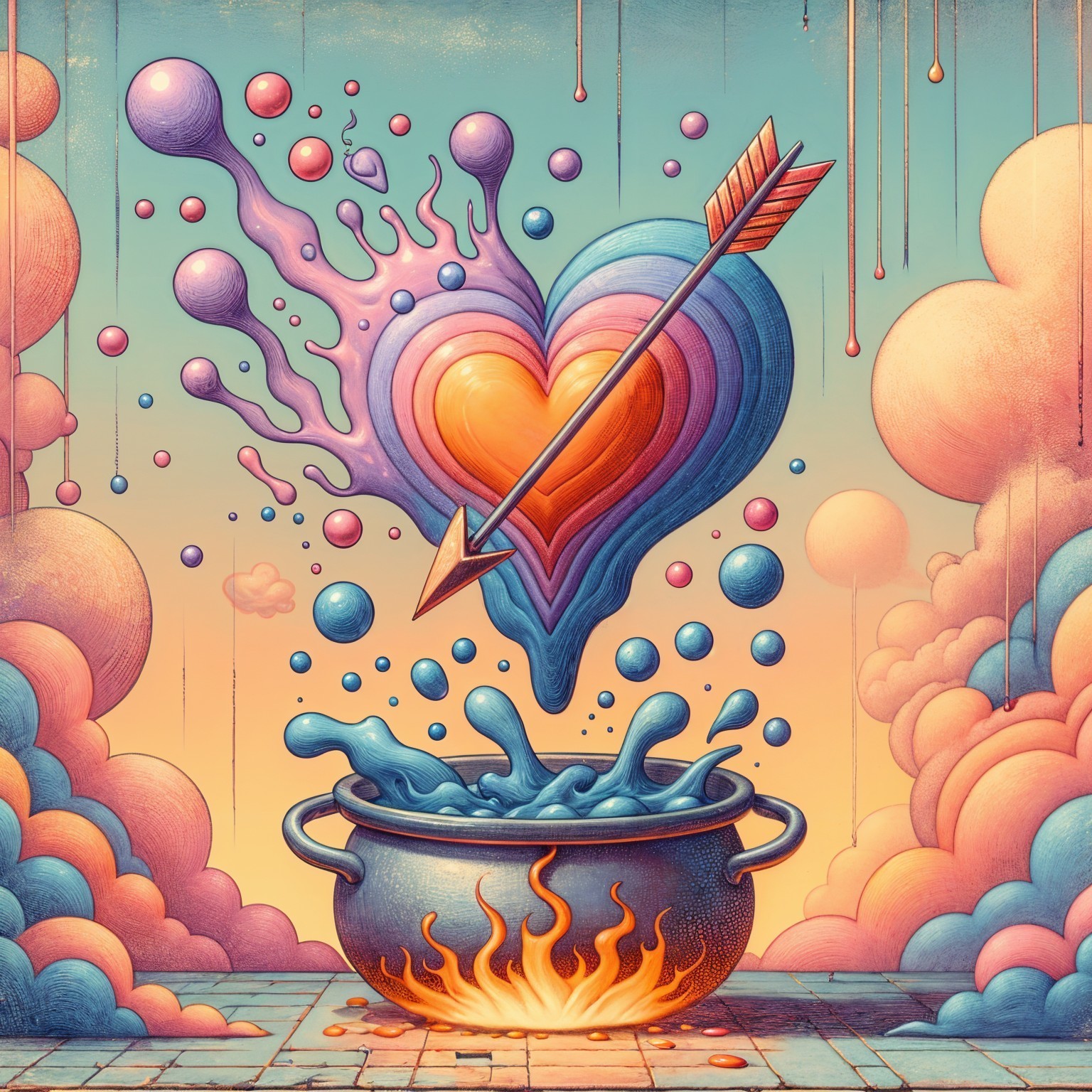 Whimsical Heart Surrounded by Colorful Elements