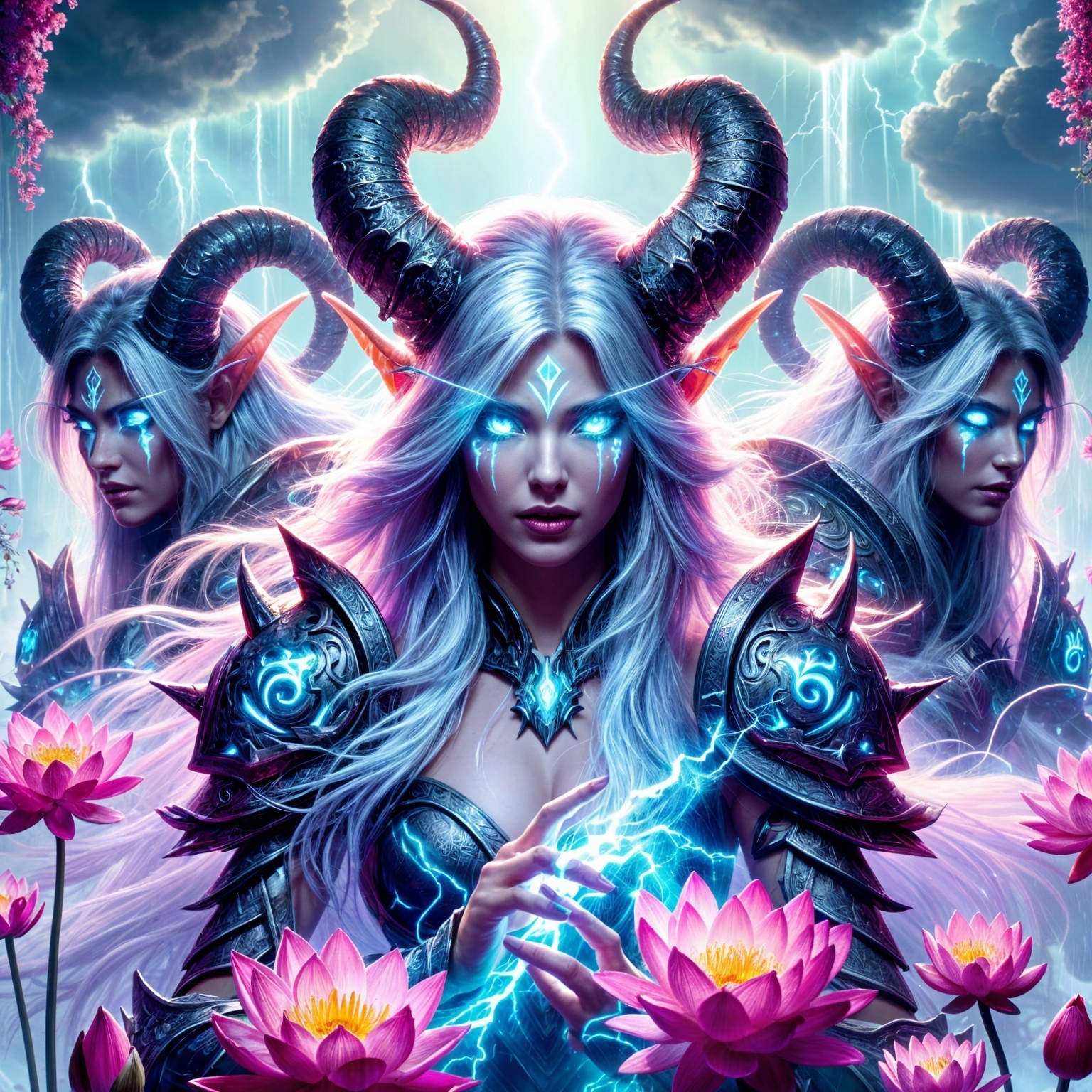 Ethereal figure with silver hair and dark armor