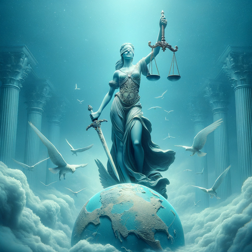 Majestic Lady Justice in Serene Underwater Scene