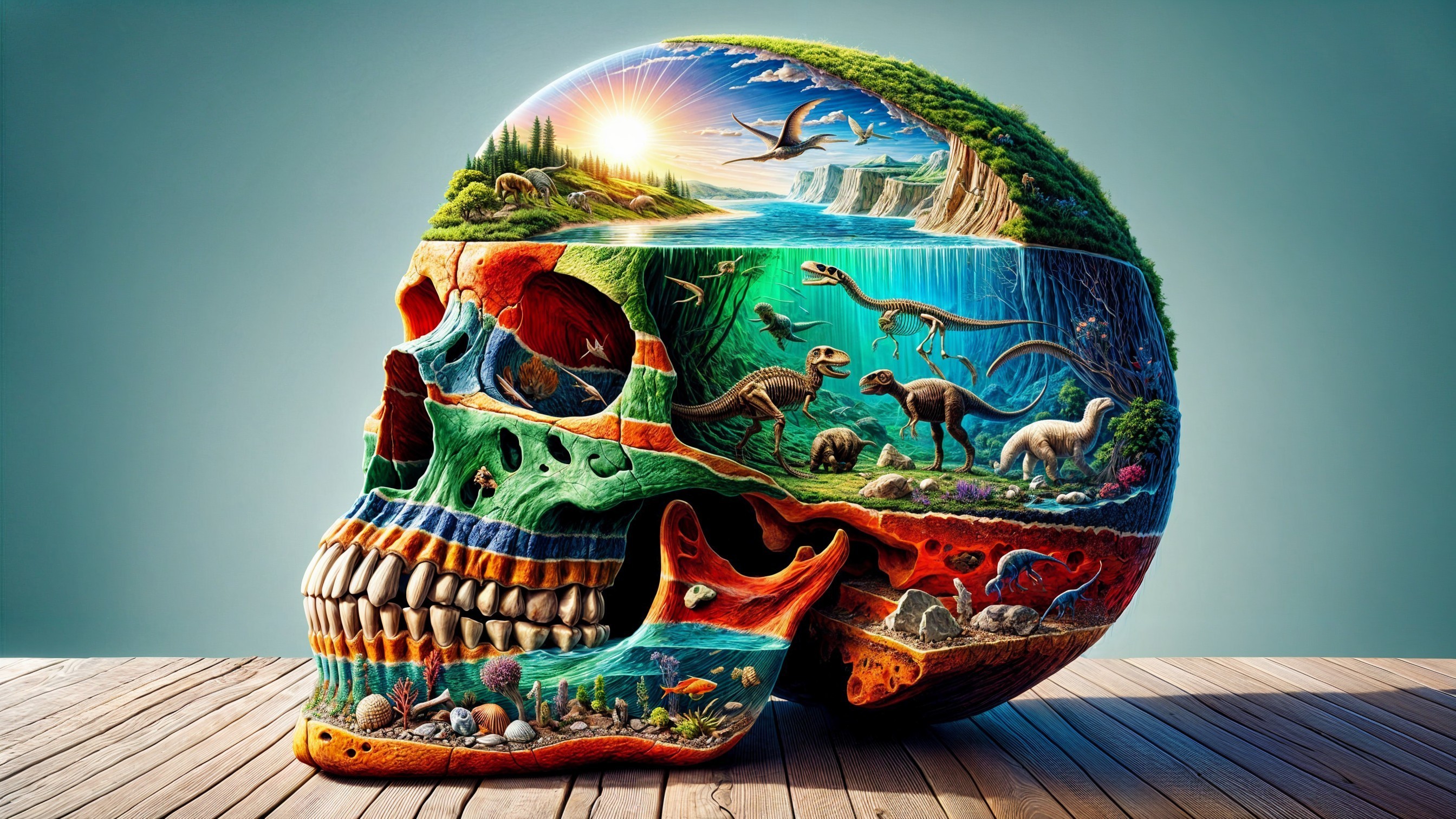 Intricate Skull Design Showcasing Diverse Ecosystems