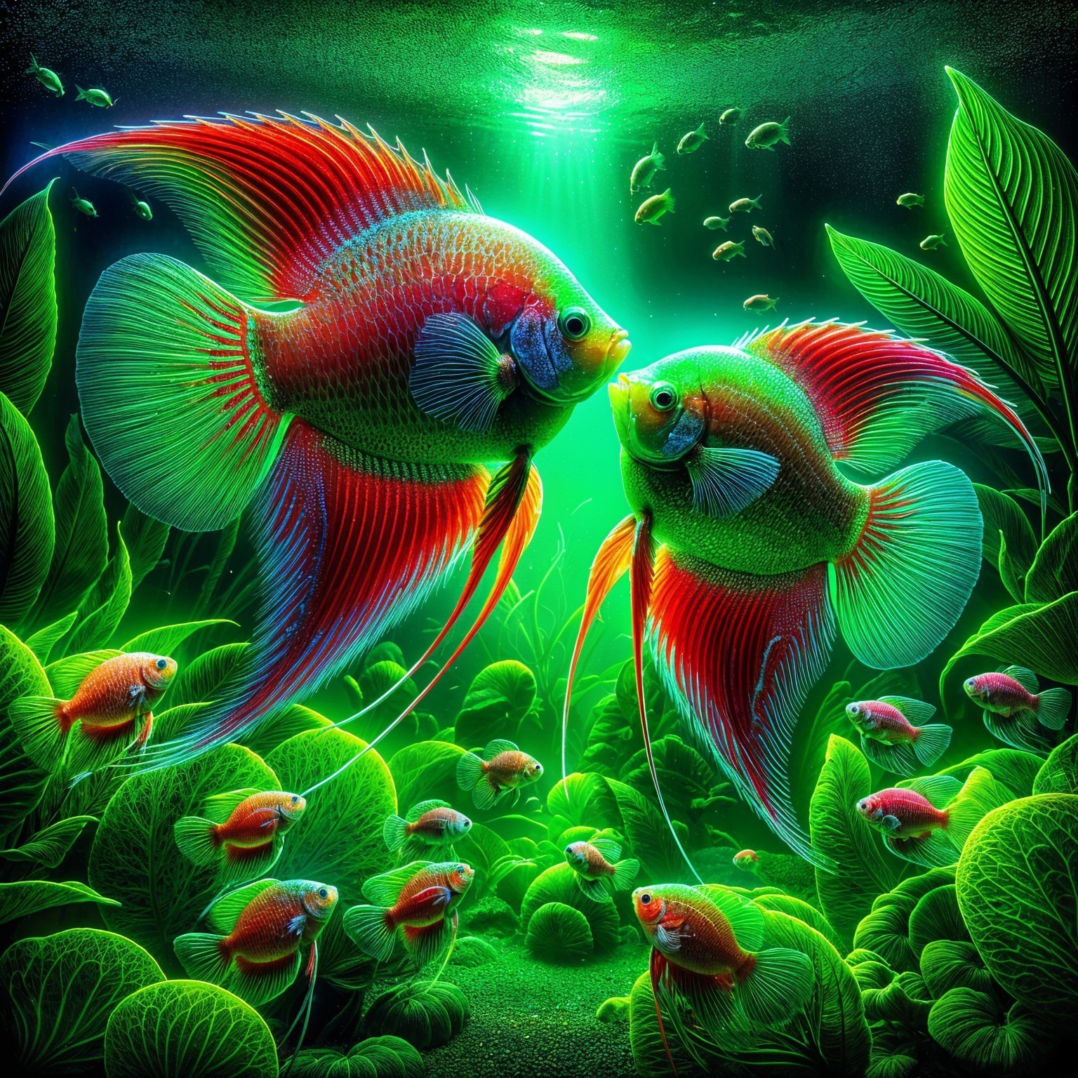 Colorful Fish Swimming in Lush Underwater Scene