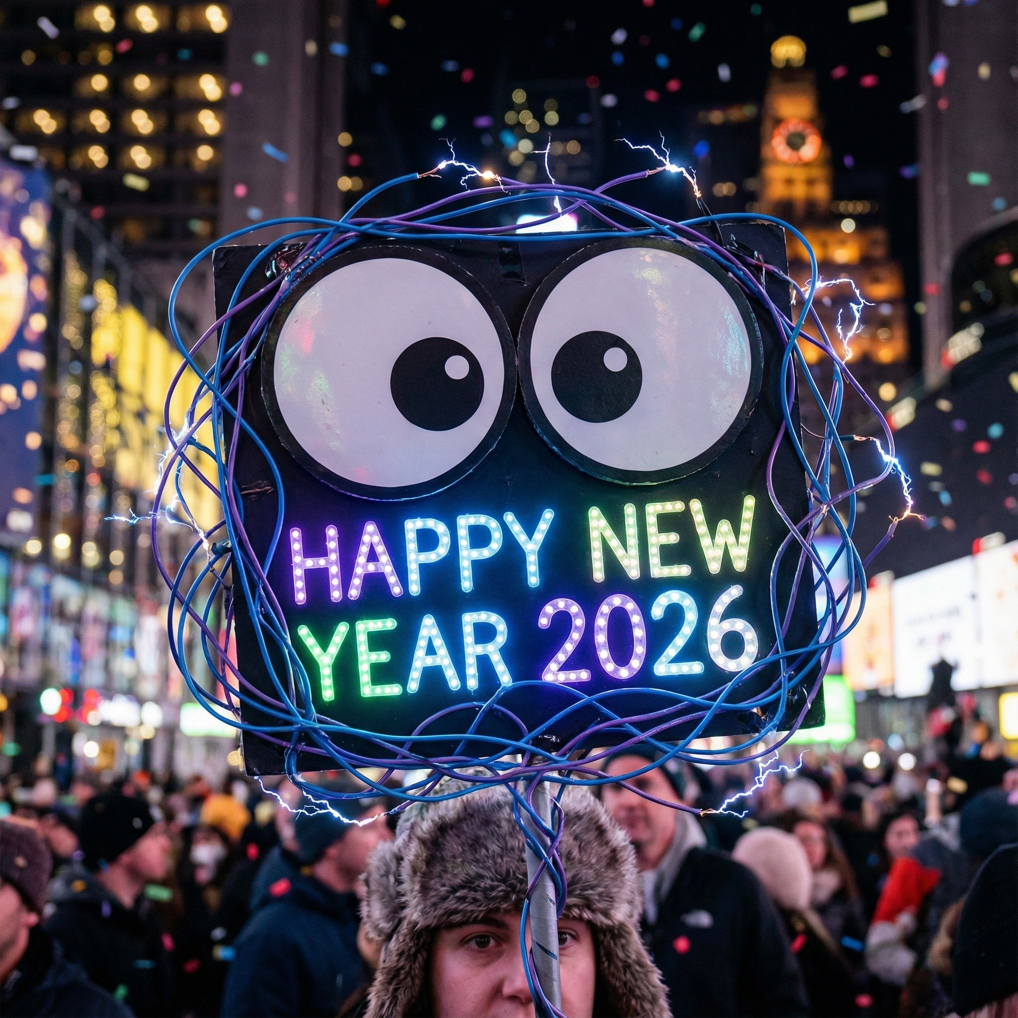 Person Holding Illuminated "Happy New Year 2026" Sign