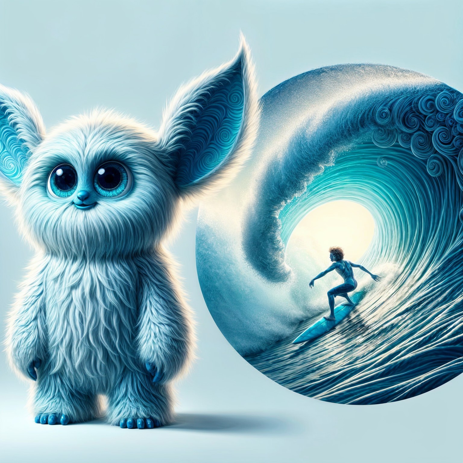 Whimsical Blue Creature by Vibrant Surf Scene