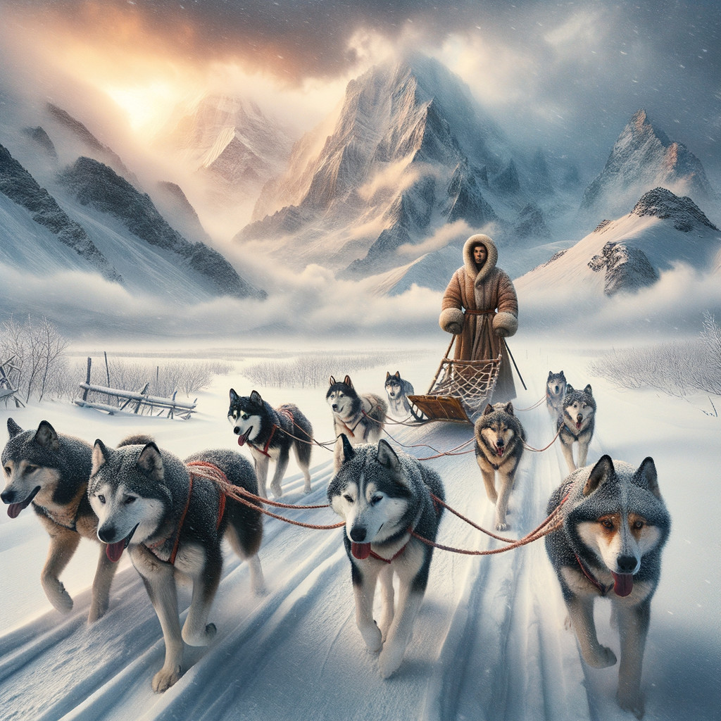 Sled Dog Team Navigating Snowy Wilderness Landscape