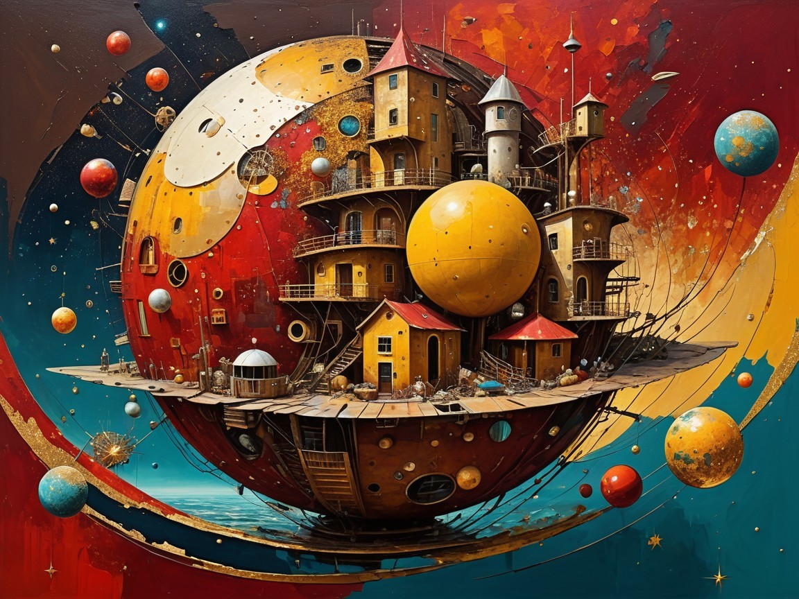 Whimsical Floating Island with Colorful Fantasy Landscape