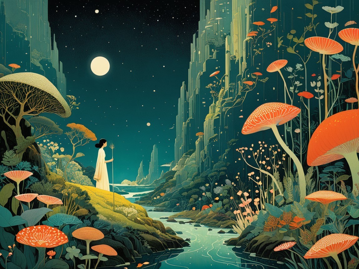 Mystical Landscape with Figure by Serene River