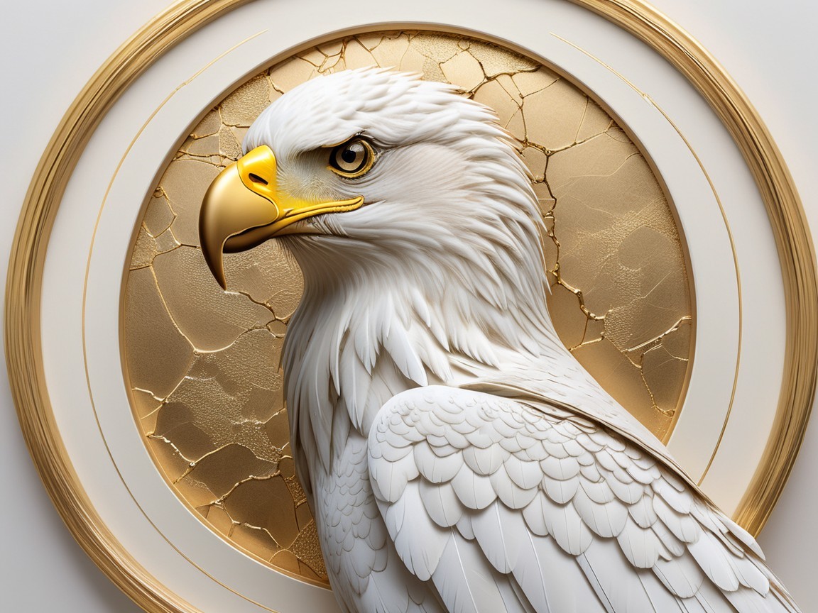 Intricate Eagle Sculpture with Golden Cracked Background