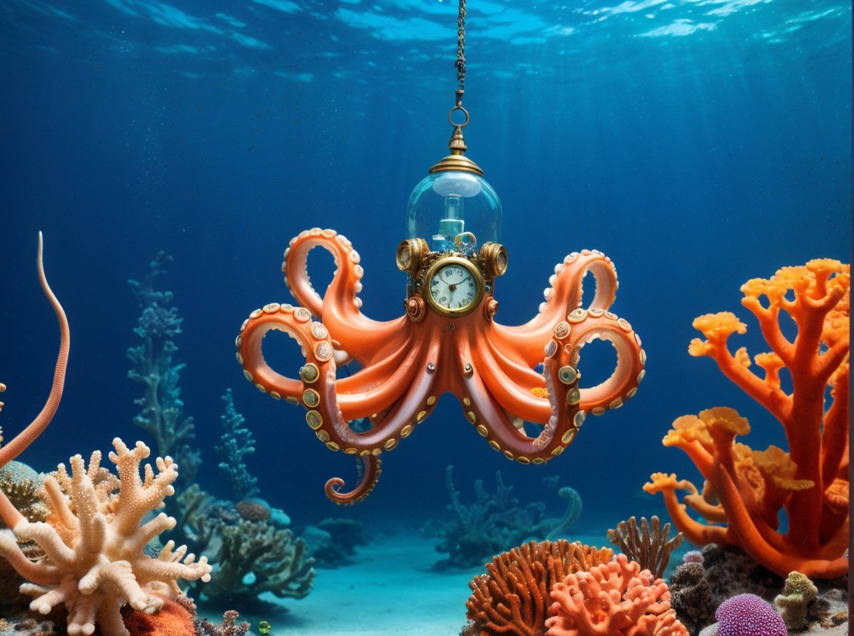 Vibrant Underwater Scene with Octopus and Coral Reefs