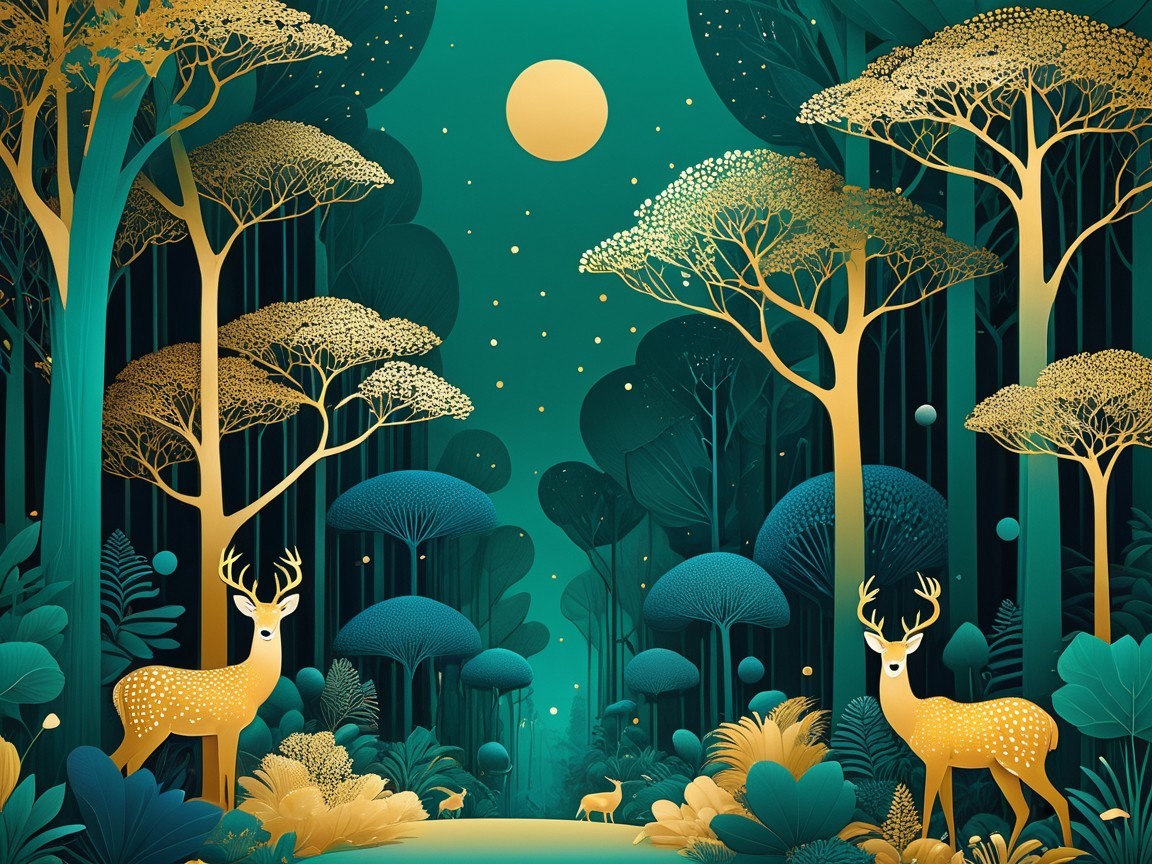 Stylized Forest Scene Under a Starry Night Sky