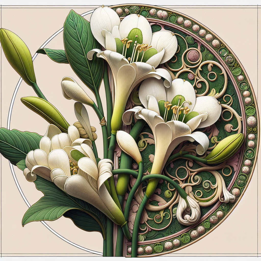 Ornamental Design of White Flowers and Green Leaves