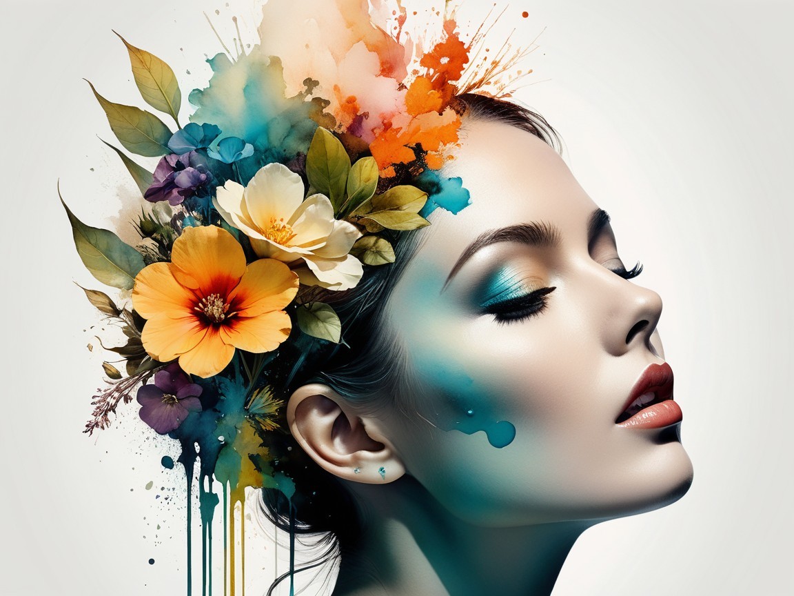 Elegant Woman Profile with Colorful Floral Background