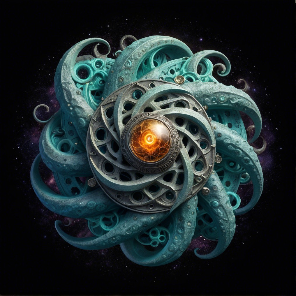 Swirling Tentacles and Glowing Orb in Cosmic Scene