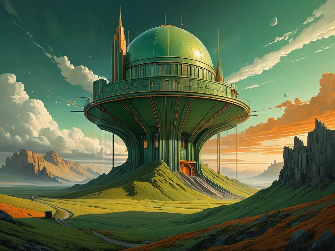 Futuristic Dome Structure on a Green Hill Landscape