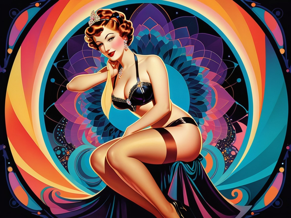 Retro Pin-Up Girl in Lingerie with Vibrant Background